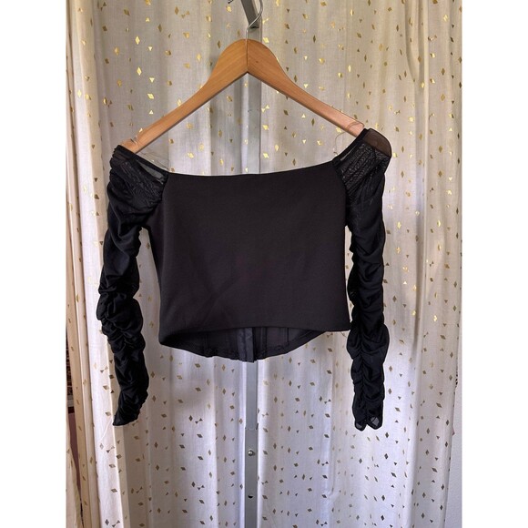 Windsor Off Shoulder Ruched Mesh Sleeves Padded Chest Front Hooks Corset Top S - Picture 2 of 3